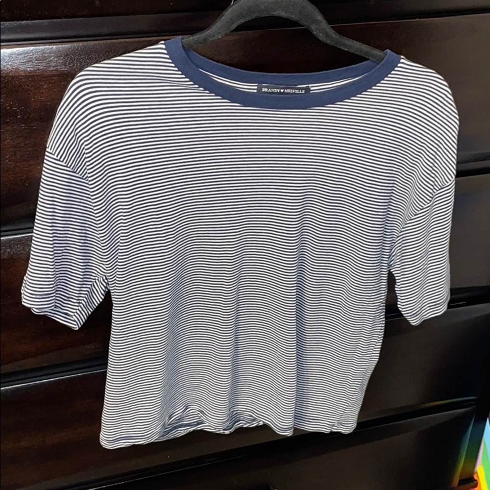 Brandy Melville Blue and White T-Shirt